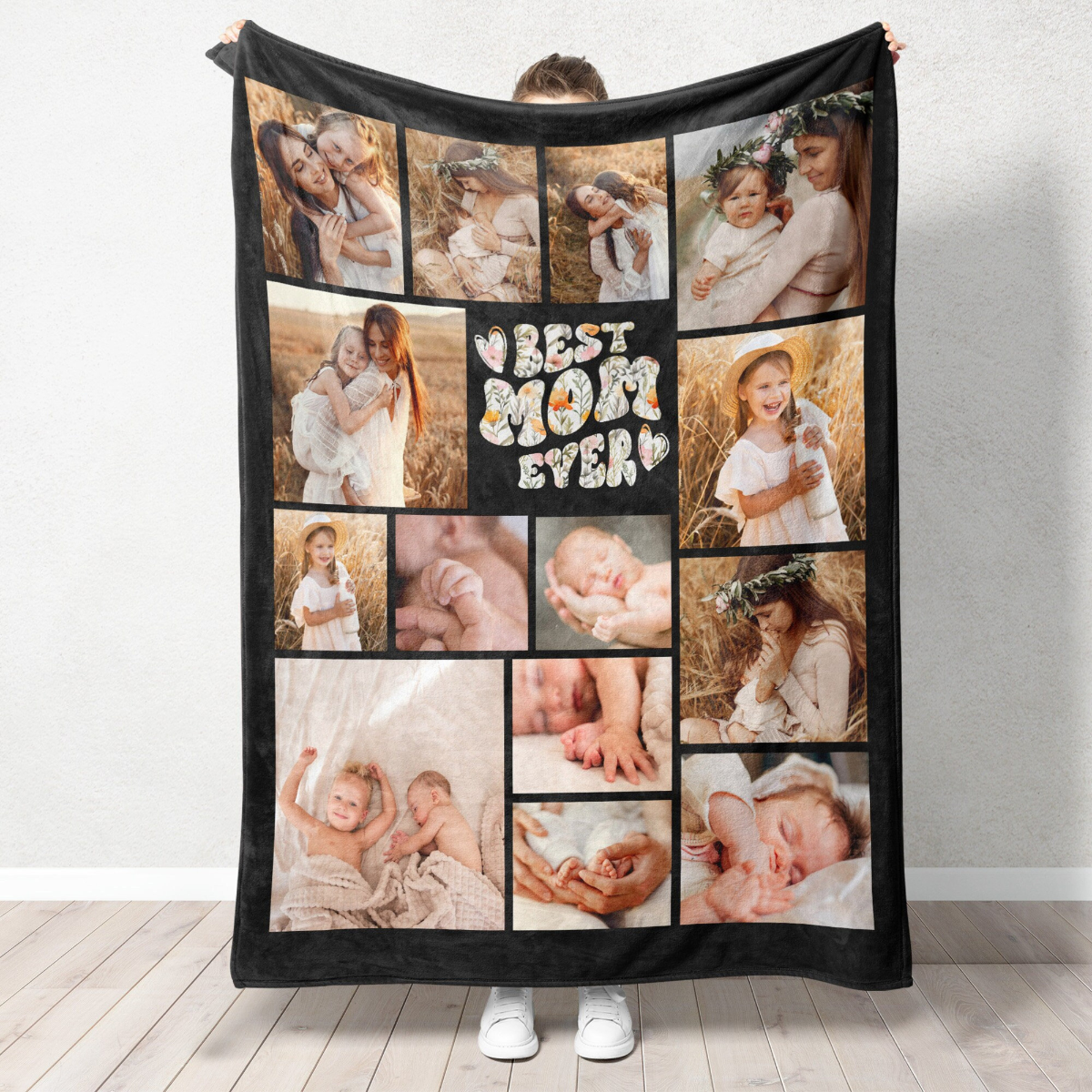 Custom Photo Blanket for Mom, Gift for Mom, Personalized Mom Photo Blanket, Mom Gift from Kids, Custom Photo Collage Floral Throw