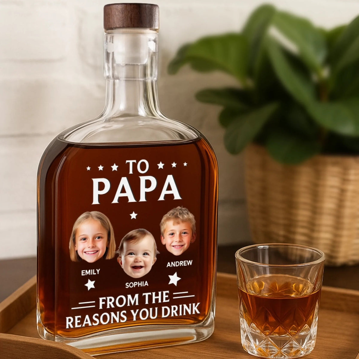 To Dad From The Reasons You Drink Custom Kid's Face - Personalized Whiskey Bottle - Gift For Dad, Papa, Father's Day