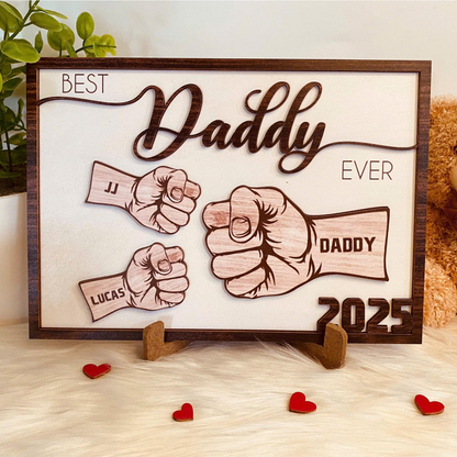 Fist Bump Dad and Kids Personalized Wooden Sign, Gift For Dad, Dad Birthday Gift, Father's Day Gift for Dad, Gift Idea for Dad