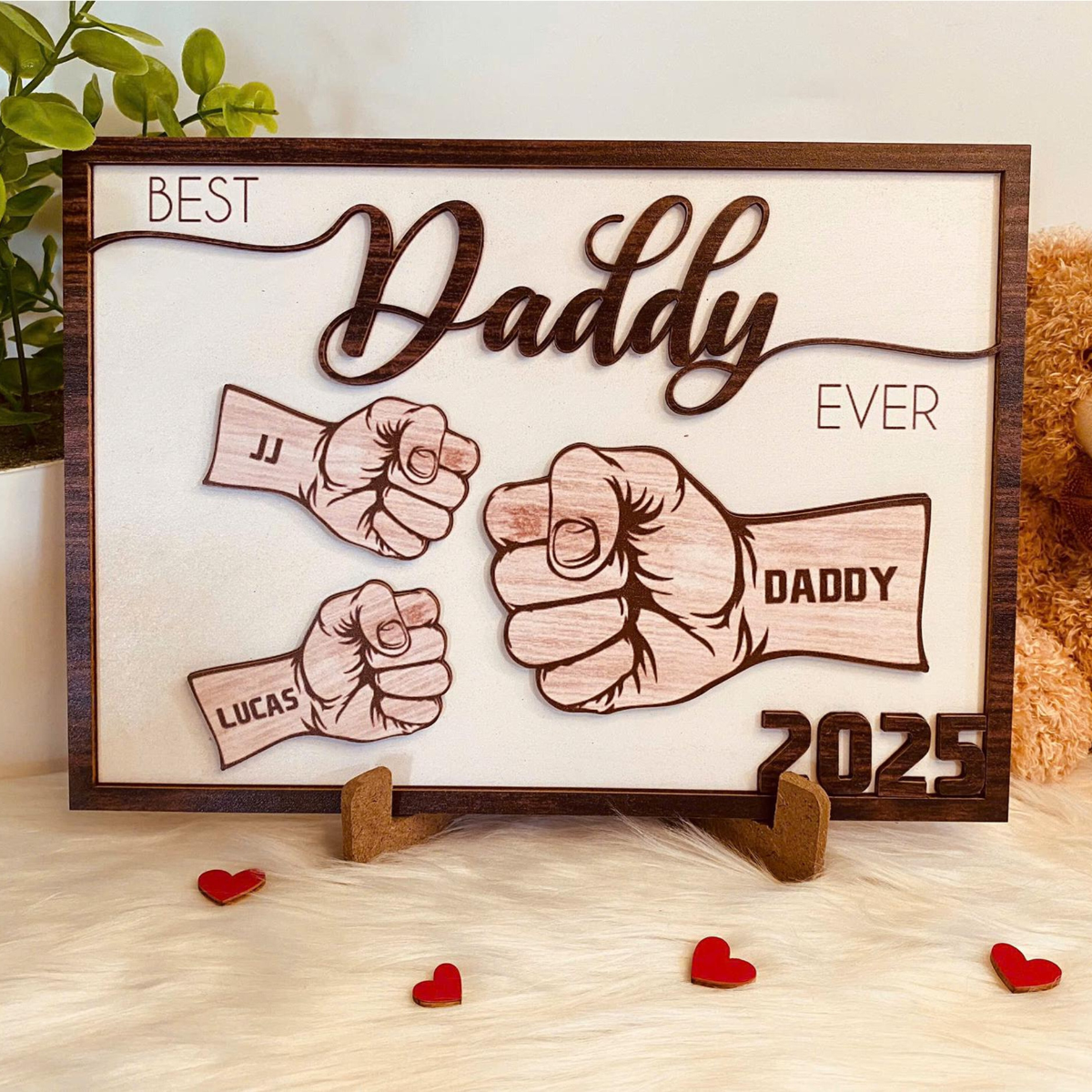 Fist Bump Dad and Kids Personalized Wooden Sign, Gift For Dad, Dad Birthday Gift, Father's Day Gift for Dad, Gift Idea for Dad