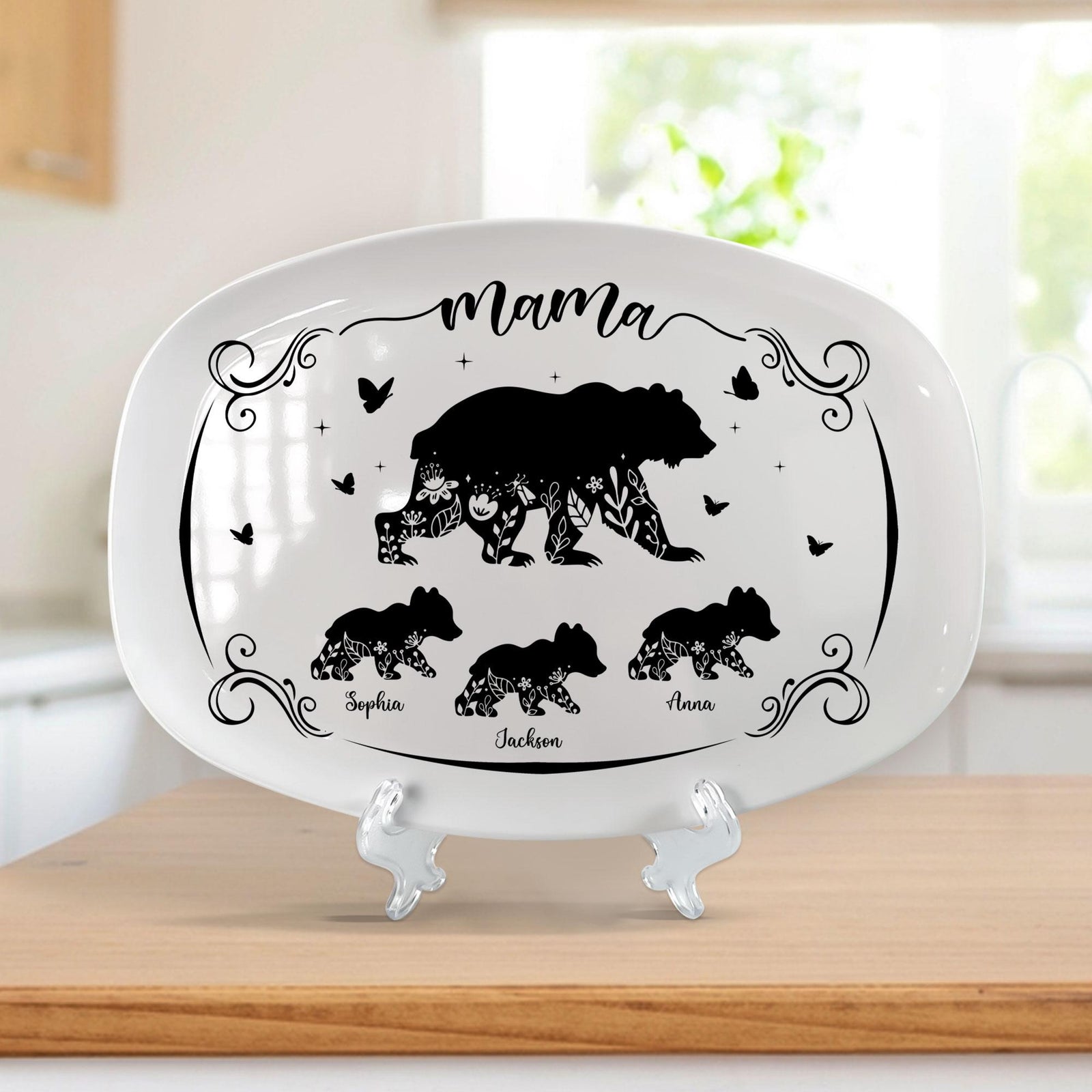 Personalized Mama Bear Platter, Custom Bear Family Plate With Grandkids Names, Mom Coffee Mug, Mothers Day Gift for Mom, Grandma
