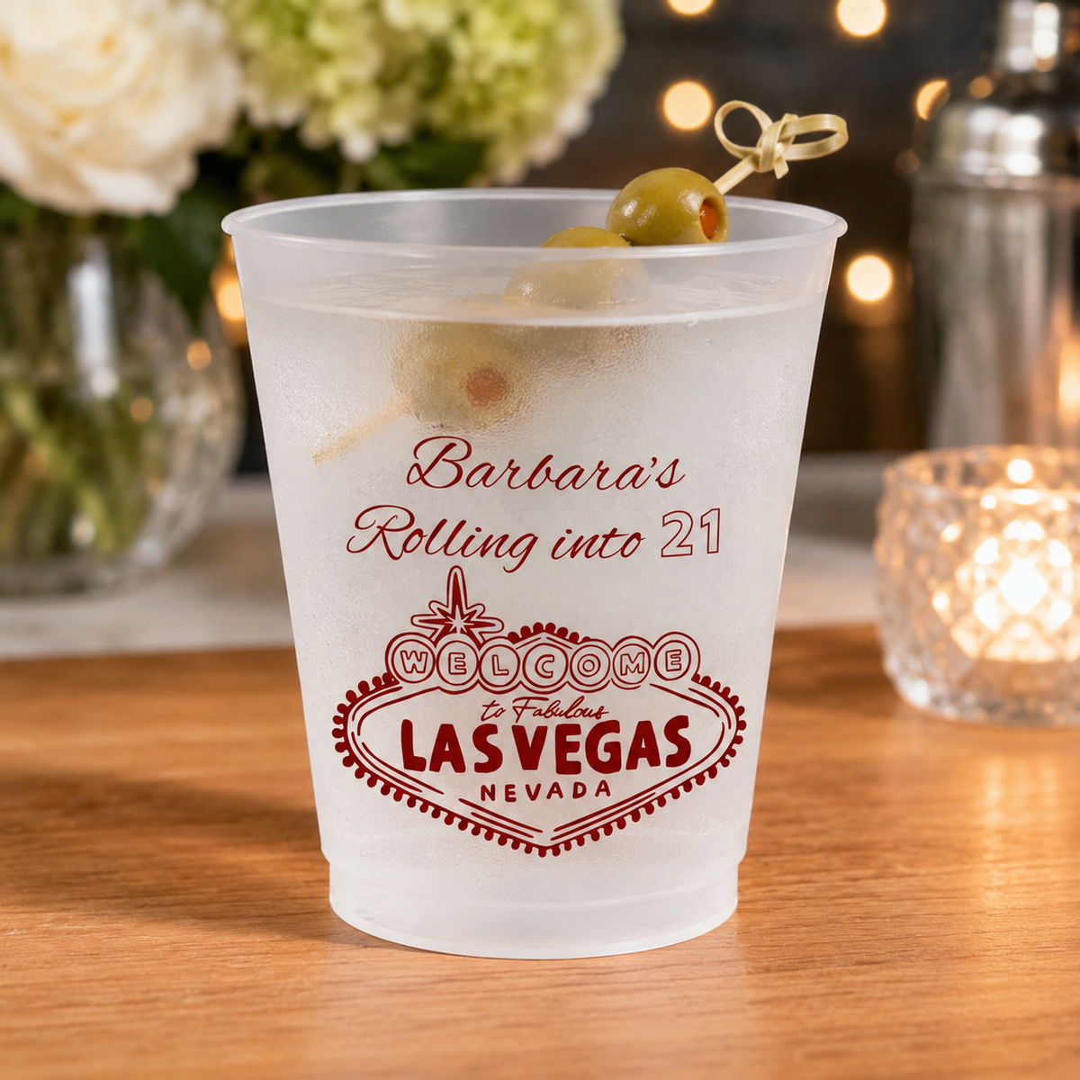 Personalized Rolling into Birthday Frosted Plastic Cups, Birthday Party Cups, Custom Party Favor Drinkware, Vegas Theme Cup Set