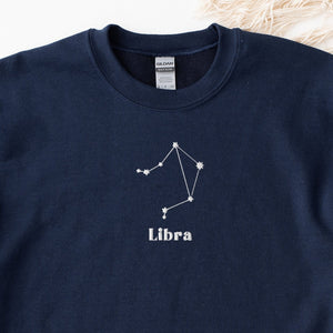 Libra Embroidered Sweatshirt, Embroidered Libra Crewneck Sweater, Embroidered Zodiac Shirt, Libra Shirt, Constellation Shirt
