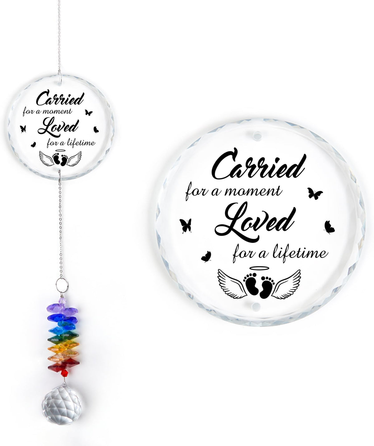 Loved For A Life Time Personalized Memorial Ornament, Crystal Heart Ornament Sympathy gift, Baby Memorial With Crystal Rainbow Beads