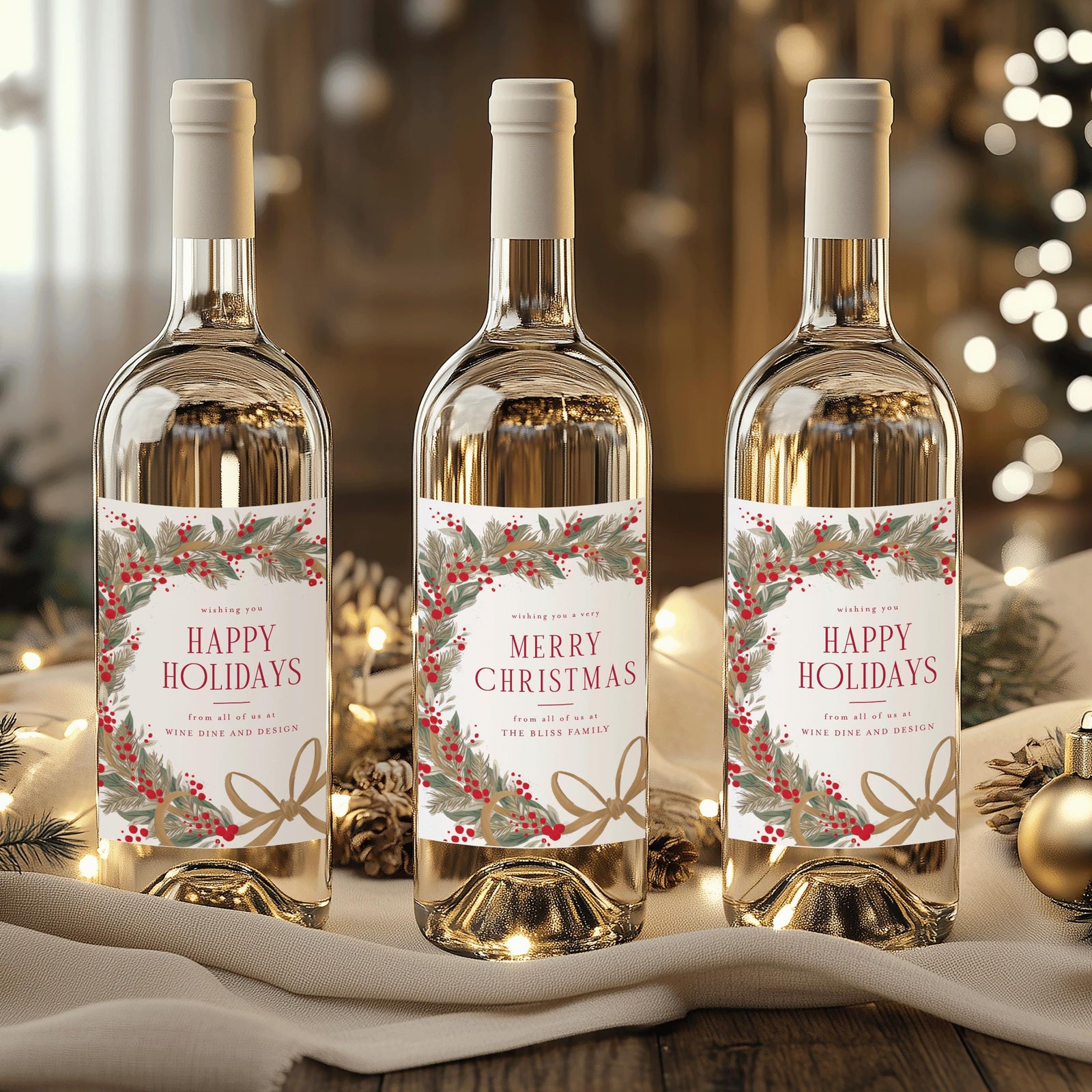 Personalized Merry Christmas Wine Label, Happy Holidays, Corporate Gift, Family Gift, Christmas Gift, Home Made Christmas Drink Label
