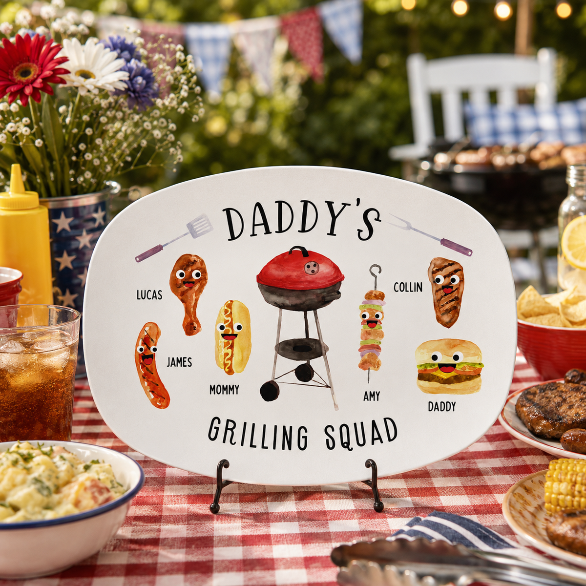 Personalized Father's Day Platter, Dad's Grilling Squad Plate, Custom BBQ Plate with Names, Grill Master Gift, Dad Gift from Kids Keepsake