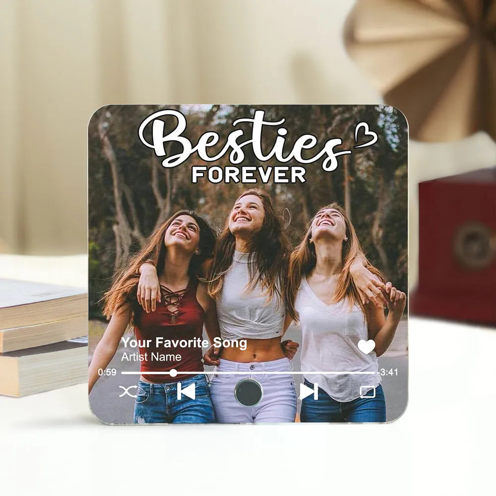 Besties Forever Upload Photo - Personalized Music Fridge Magnet - Heartfelt Gift For Best Friends, Sisters, Besties