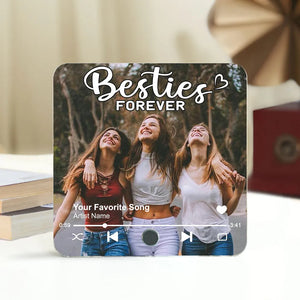Besties Forever Upload Photo - Personalized Music Fridge Magnet - Heartfelt Gift For Best Friends, Sisters, Besties
