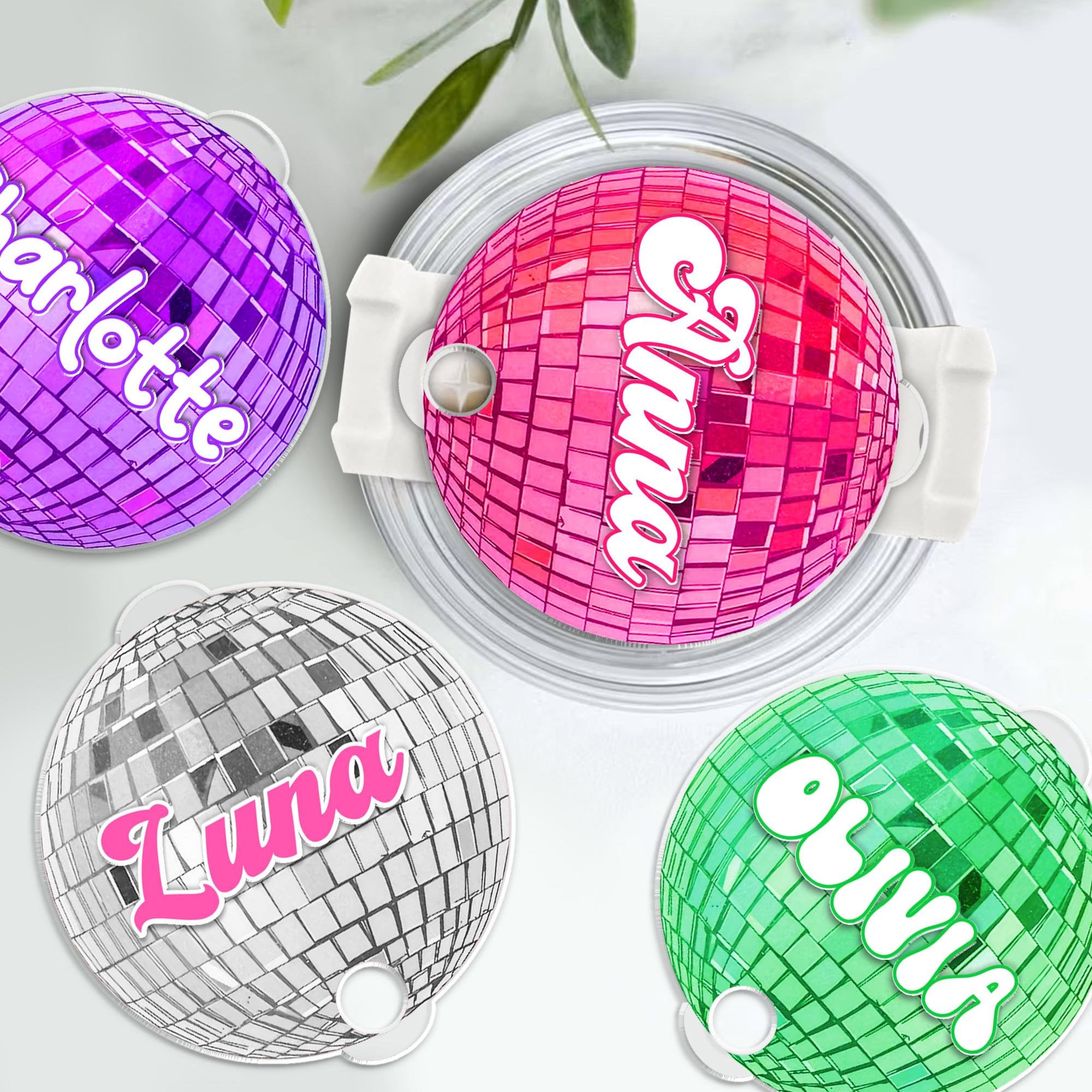 Personalized Disco Ball Tumbler Name Tag, Tumbler Plate Topper, Custom Name Tumbler Tag For Her
