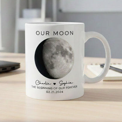 Our Moon Couple Moon Phase Custom Couple Photo With Favorite Song - Personalized Mug - Anniversary Gift For Him Gift For Her