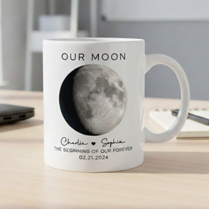 Our Moon Couple Moon Phase Custom Couple Photo With Favorite Song - Personalized Mug - Anniversary Gift For Him Gift For Her