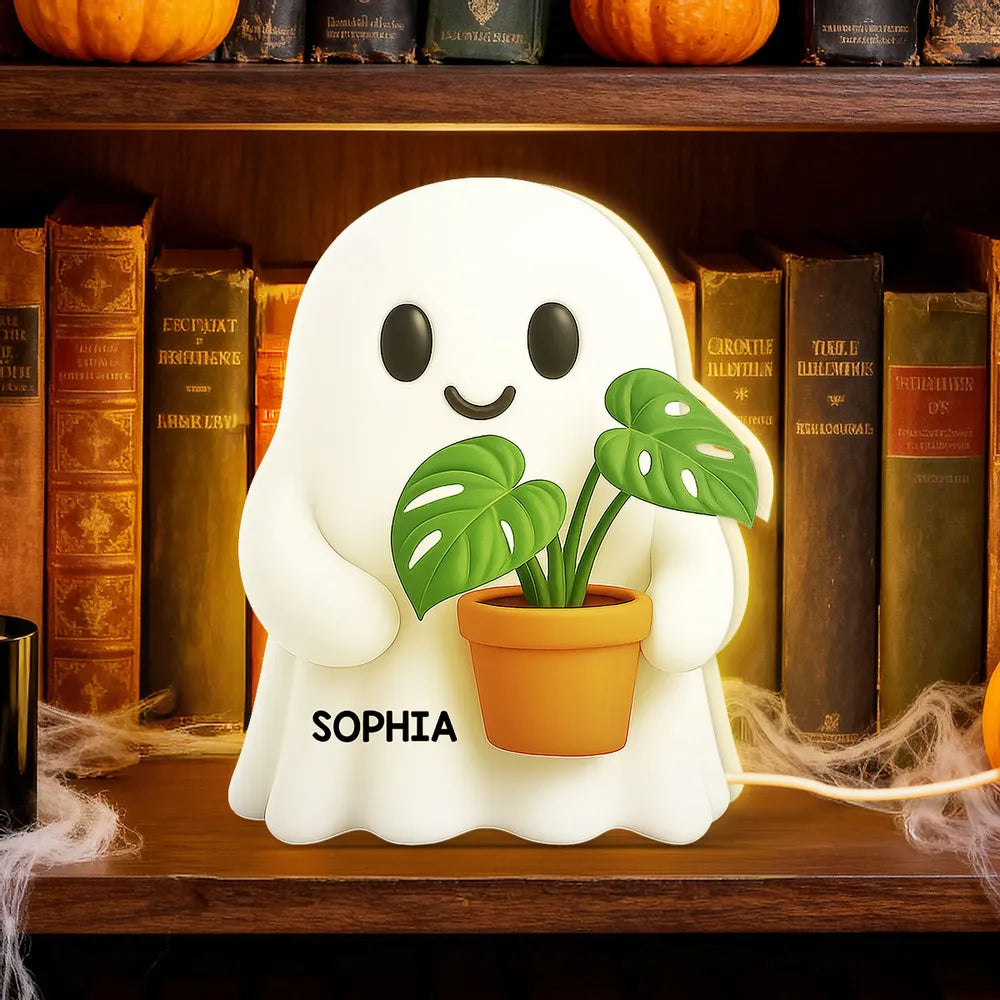 Boo Ghost Holding Plant - Personalized Light Box - Christmas Gift For Plant Lovers, Gardeners