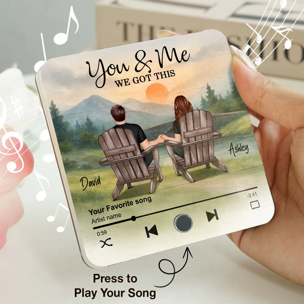 Mountain Landscape Couple Sitting Back View Personalzied Music Magnet, Anniversary Gift For Couple