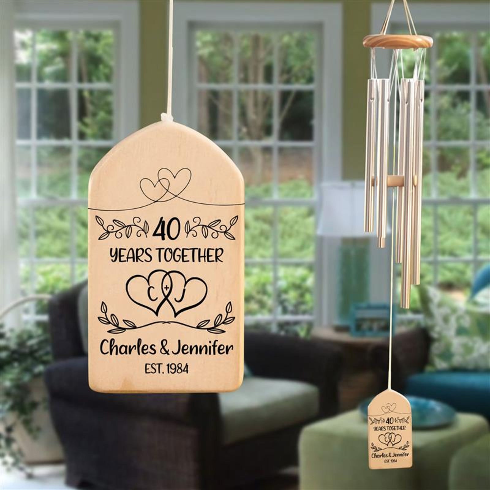 Personalized 40th Anniversary Wind Chime, Couples Anniversary Chime, 40th Anniversary Gift, Wedding Anniversary Gift, Custom Couple Names