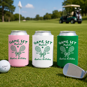 Birthday Tennis Party Can Cooler, Game Set Match Can Sleeve, 21st 30th 40th 50th 60th Birthday Party Favor, Tennis Birthday Gift For Her