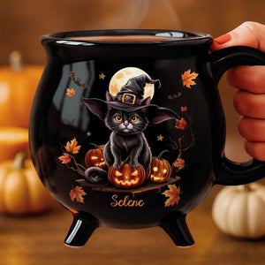 Spooky Black Cat - Personalized Halloween Black Ceramic Witch Mug - Halloween Gift For Family, Sisters, Friends, Siblings