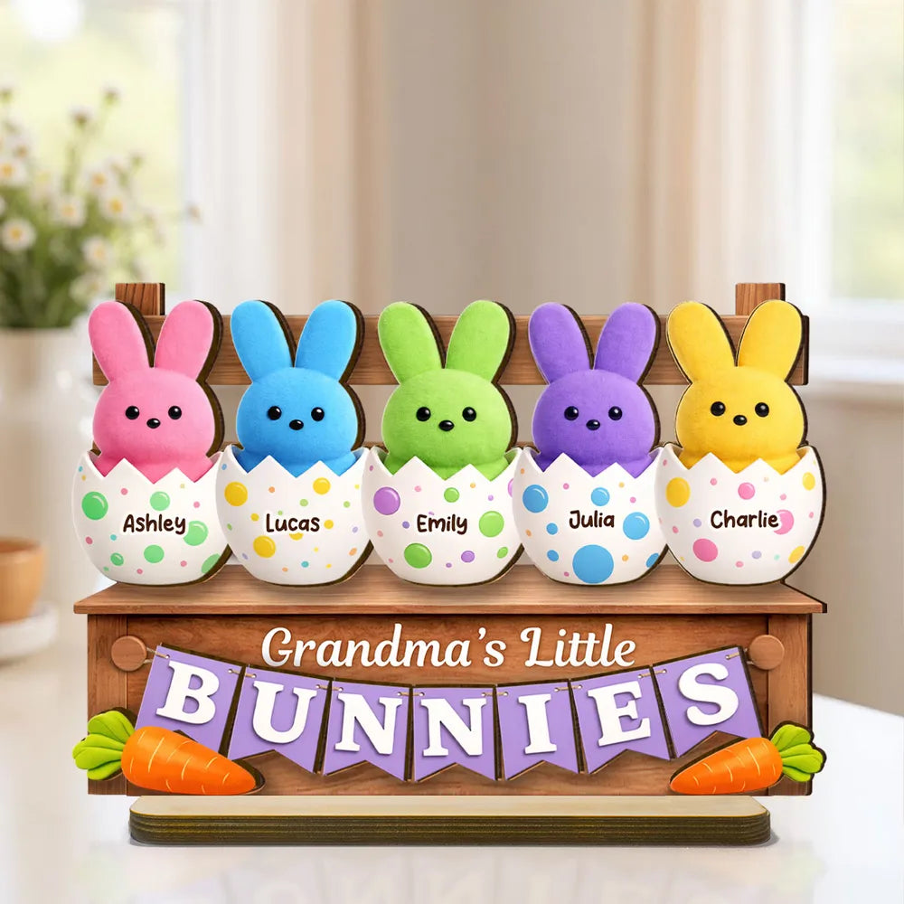 Grandma Little's Bunnies - Personalized 2-Layered Wooden Plaque - Easter Decor for Grandma