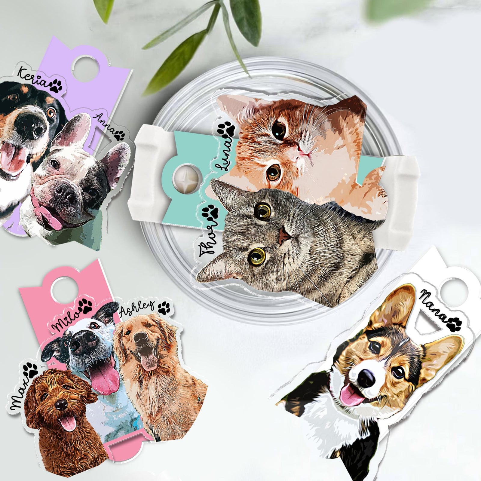 Personalized Dog Tumbler Name Tag, 30oz 40oz Tumbler Pet Plate Topper, Custom Pet Portrait Tumbler Topper, Pet Memorial Tumbler Tag
