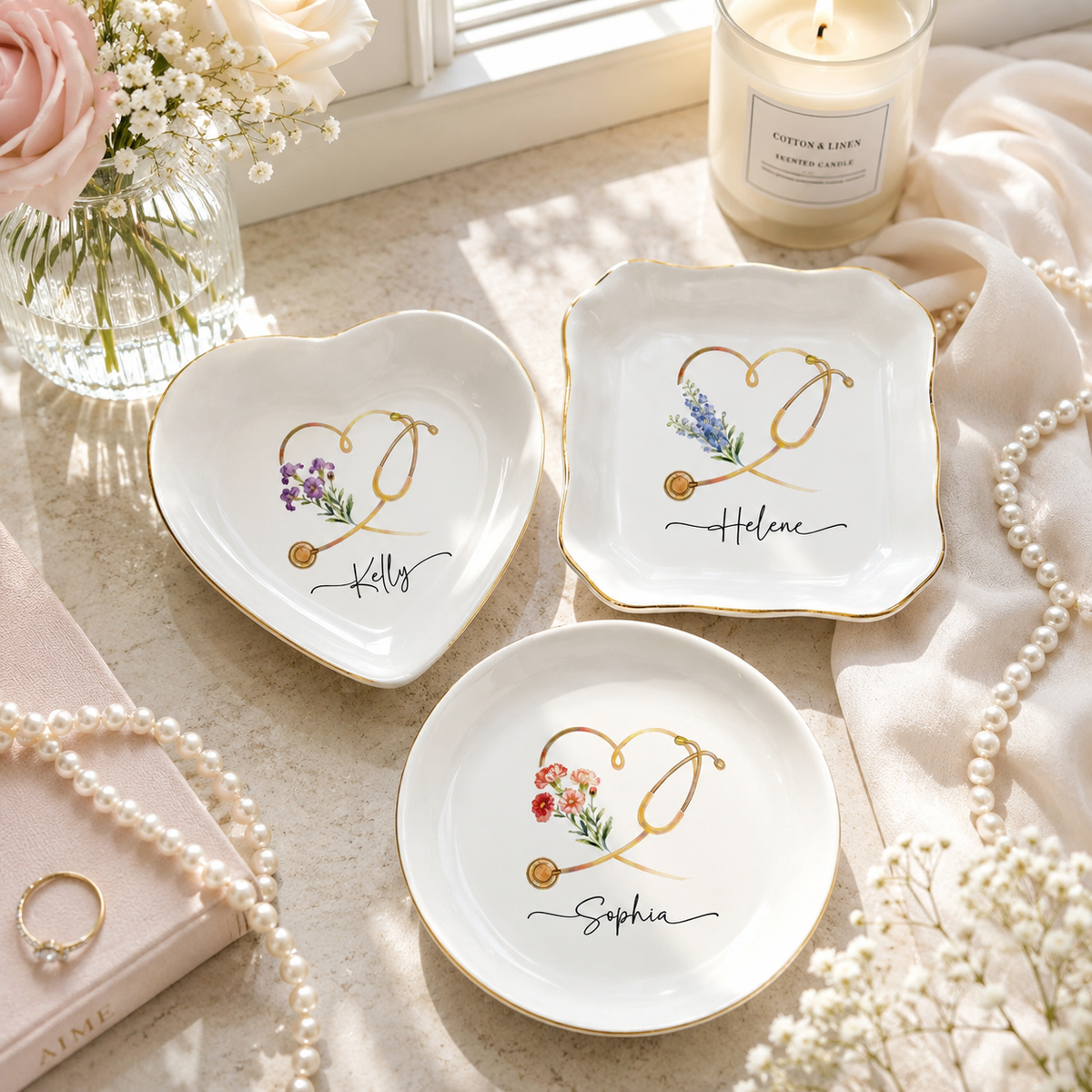 Personalized Nurse Ring Dish: Nurse Graduation Jewelry Dish, Stethoscope Trinket Dish With Name, Nurse Retirement Keepsake, Nurse Day Gift
