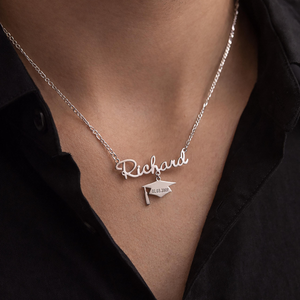 Name Graduation Necklace, Personalized Senior Pendant, 2026 Grad Gift Jewelry, High School Graduation Gift, Grad Cap Necklace
