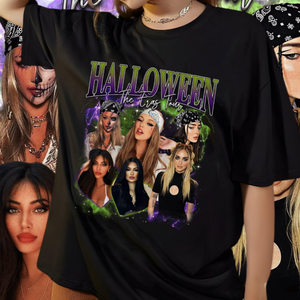 Custom Photo Halloween Bootleg T-shirt, Personalized Picture Sarcastic Tee for Spooky Season Party, Funny Gift for Girlfriend