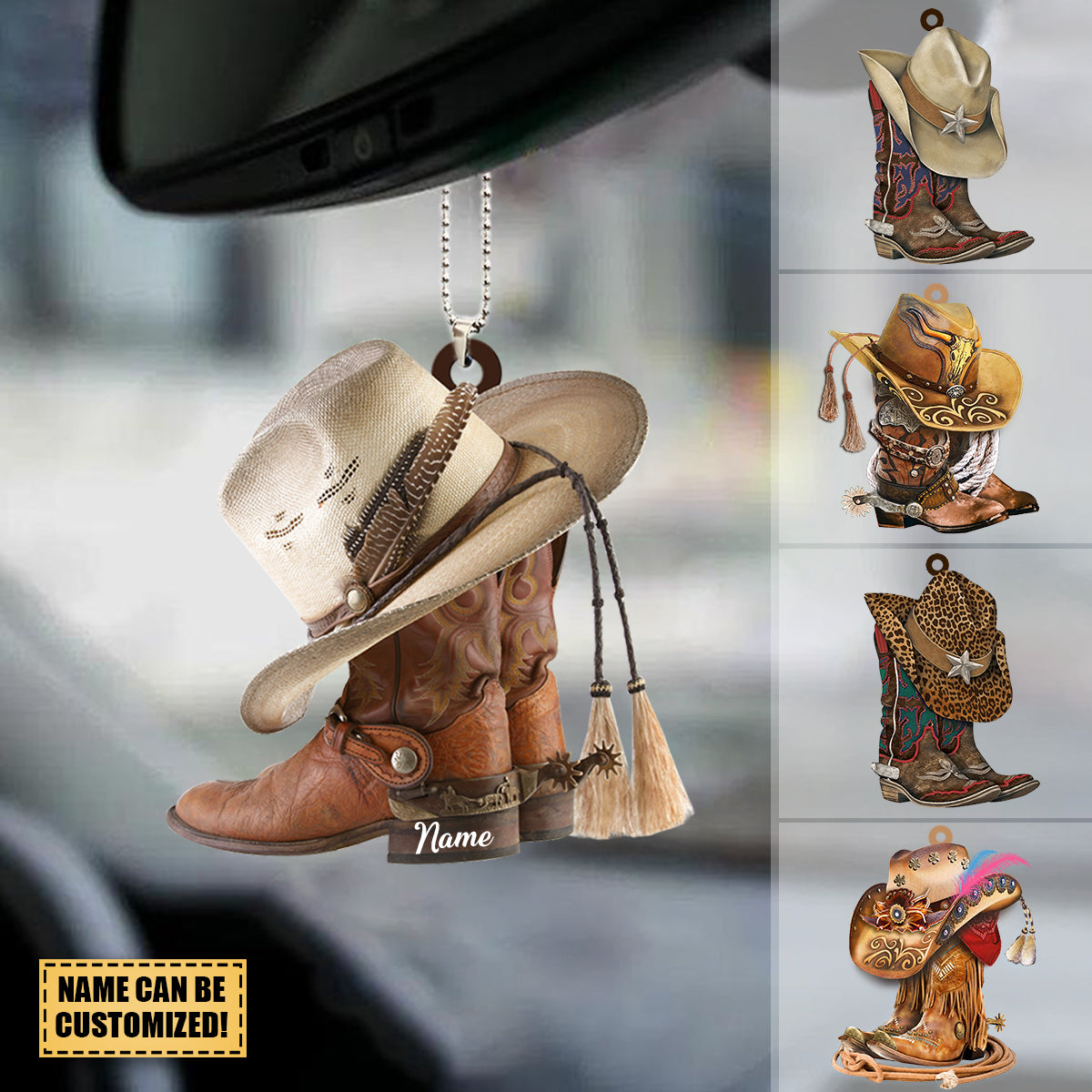 Personalized BOOTS AND HAT COWBOY Acrylic Car Ornament Christmas Ornament