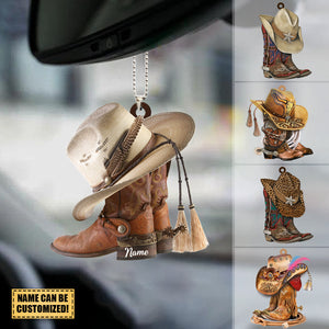 Personalized BOOTS AND HAT COWBOY Acrylic Car Ornament Christmas Ornament