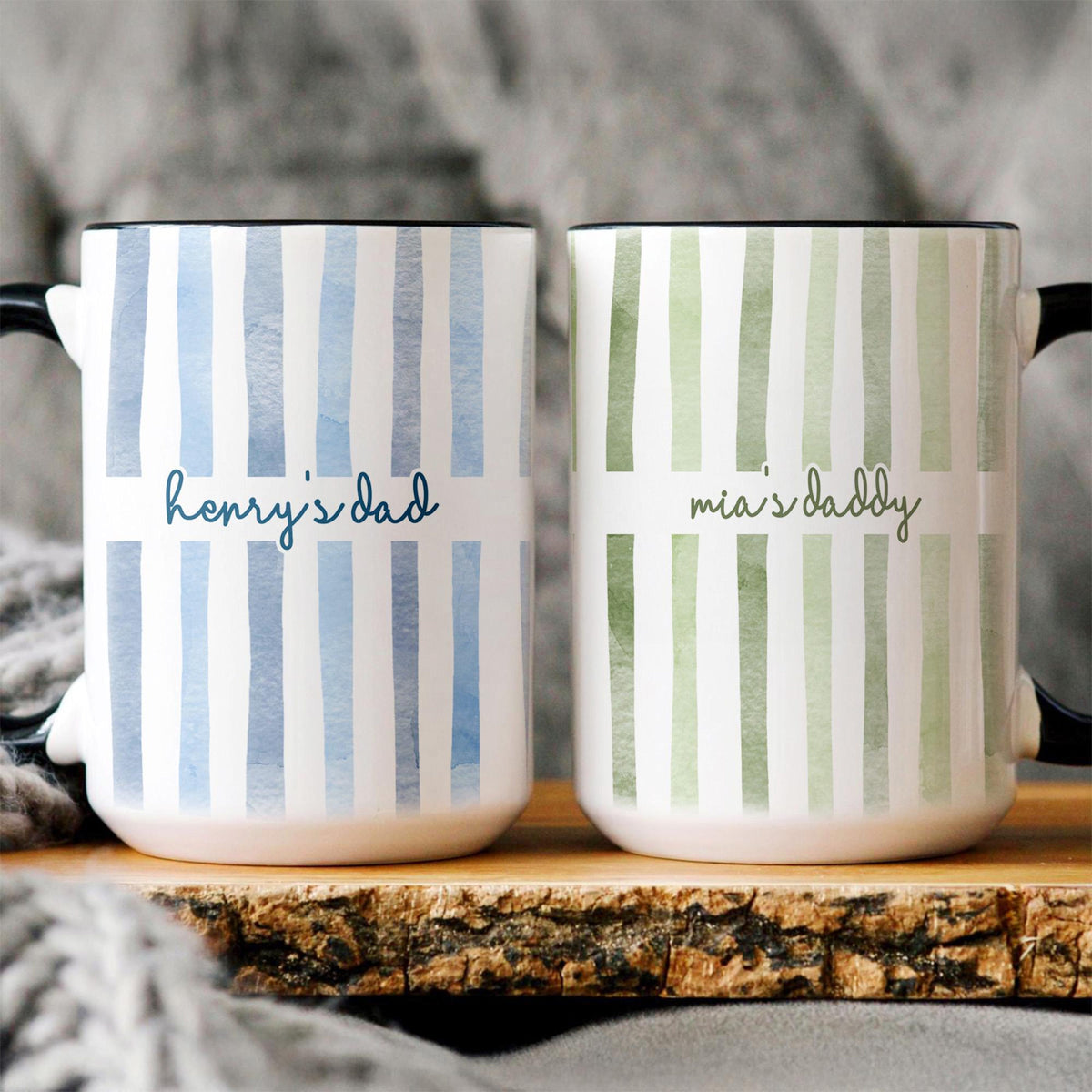 Dad Mug: Custom Striped Kids Names Coffee Cup, Father's Day Mug Gift for Daddy, First Time Dad Gifts