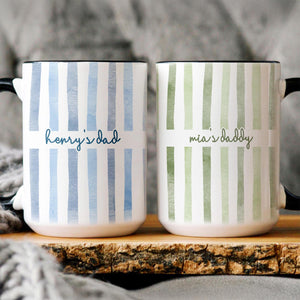 Dad Mug: Custom Striped Kids Names Coffee Cup, Father's Day Mug Gift for Daddy, First Time Dad Gifts