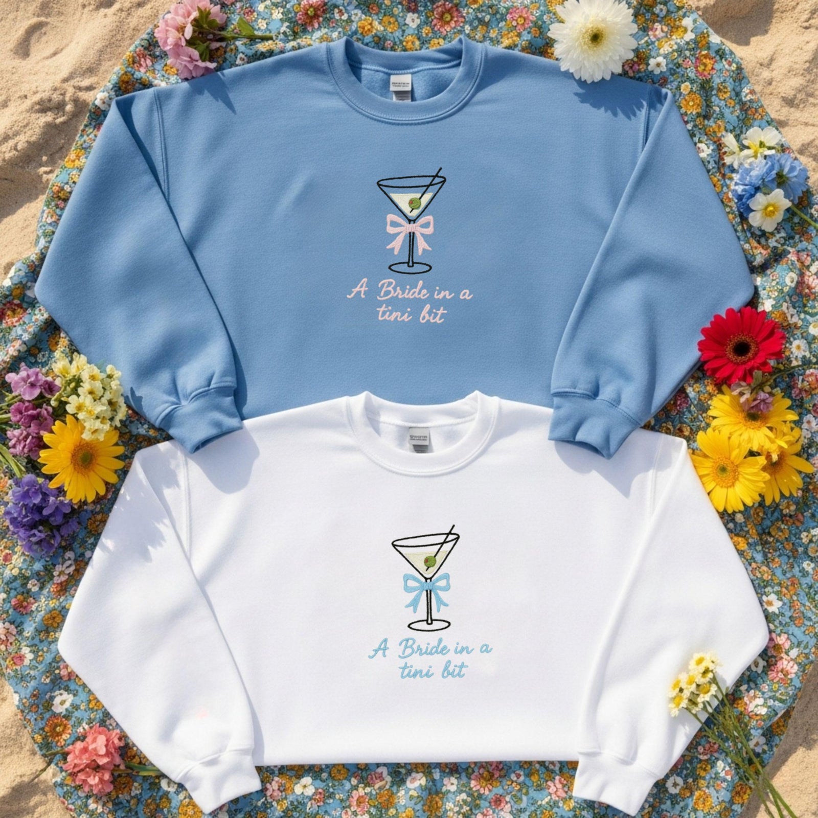Bride in a Tini Bit Embroidered Sweatshirt, Dirty Martini Bachelorette Crewneck, Bachelorette Top Inspired Bridal Party Sweater