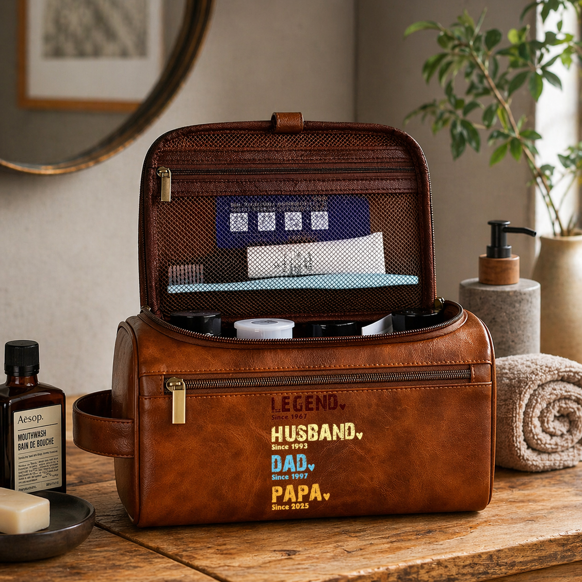 Legend Husband Dad Grandpa - Personalized Leather Toiletry Bag - Gift For Grandpa, Gift For Father, Father's Day Gift