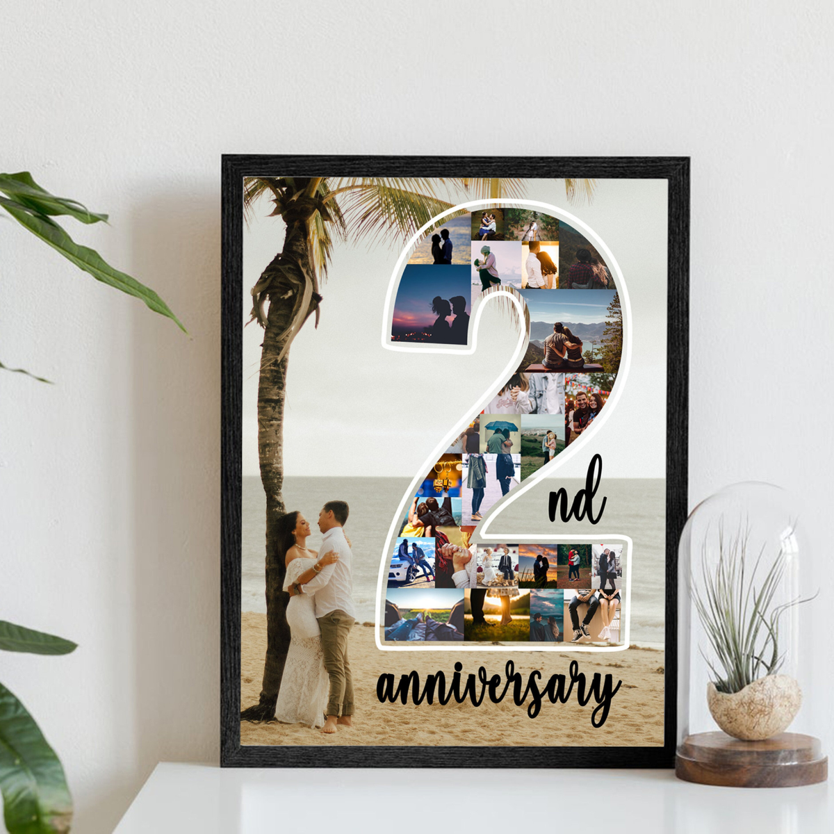 Personalize Second Anniversary Gift for husband, 2 Year Anniversary Gift for Him, Number 2 Collage Gift