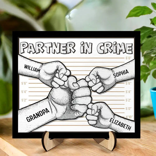 Partner In Crime Papa & Kids - Personalized 2-Layered Wooden Plaque - Gift For Father, Grandfather, Father's Day Gift