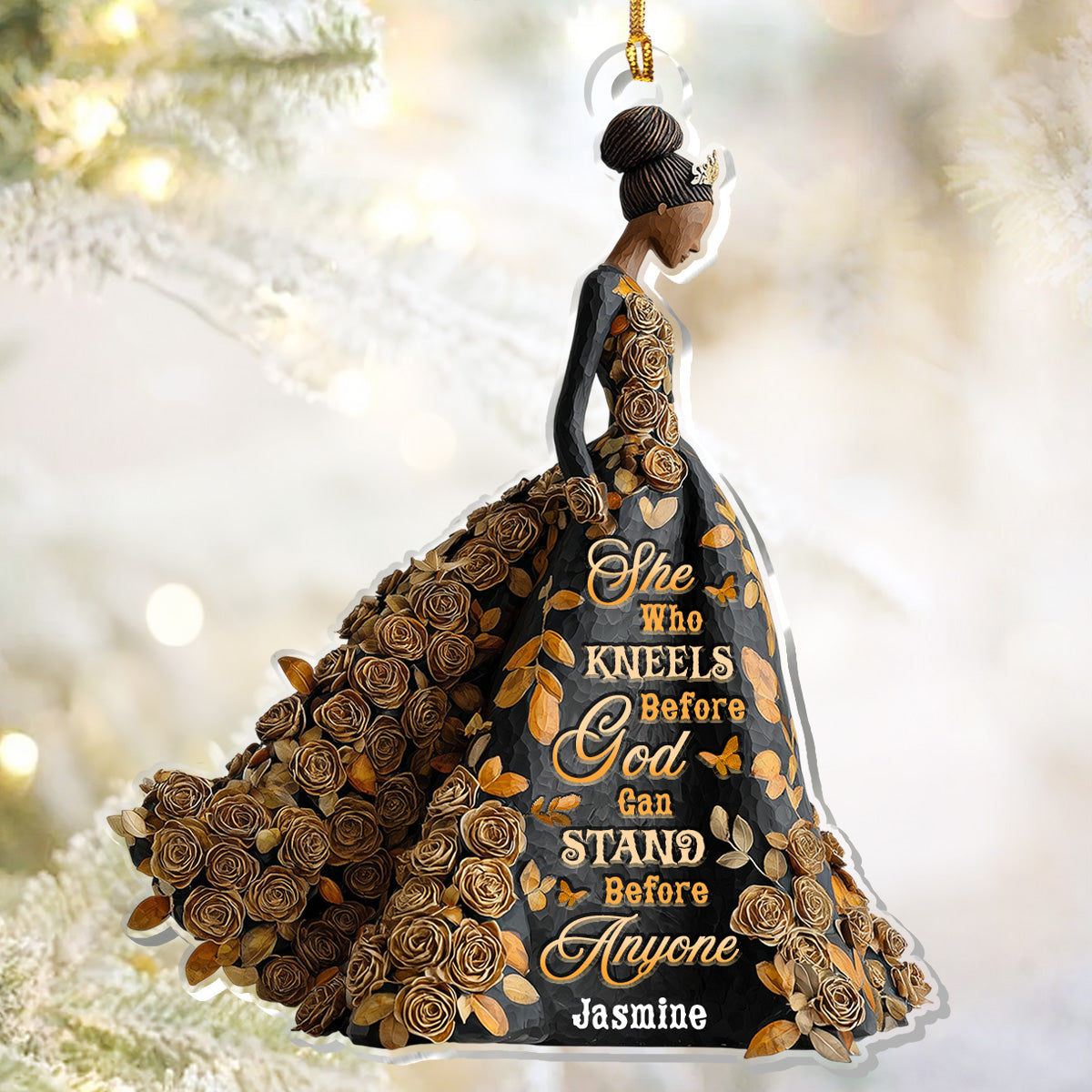She Who Kneels Before God - Personalized Acrylic Ornament - Christian Gift, Christmas Gift