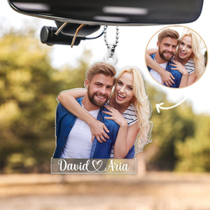 Couple Photo Car Charm - Personalized Car Ornament - Anniversary Gift for Couple