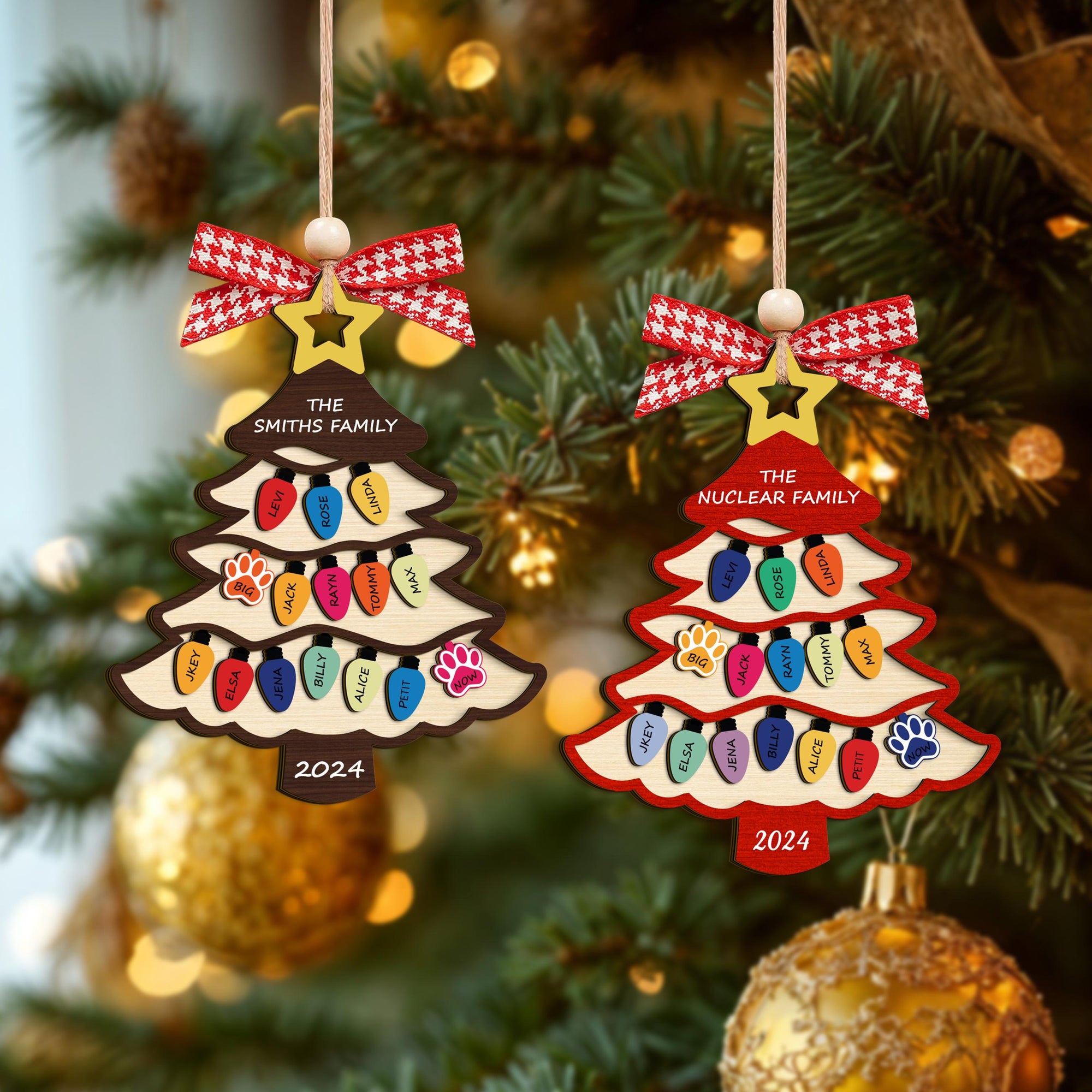 Personalized Family Wooden Ornament 2024, Family Name Ornaments, Custom Family Tree, Xmas Gift First Christmas Ornament, Grandkids Ornament