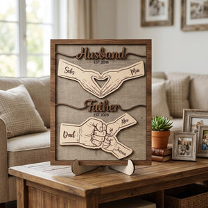 Personalized Dad Wooden Plaque, Custom Kid's Name Wooden Sign, Fist Bump Husband Wood Sign, Father's Day Gift For Dad, Husband, Him
