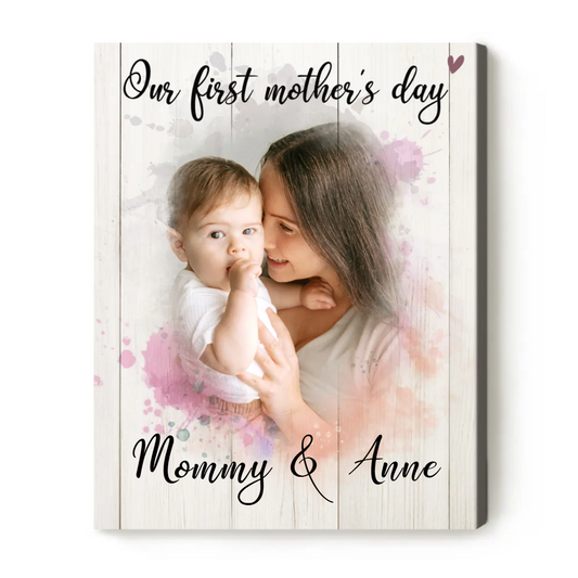 Mother And Baby Portrait Canvas, First Mother's Day Paintings Ideas, Personalized Our First Mother's Day Photo Gift