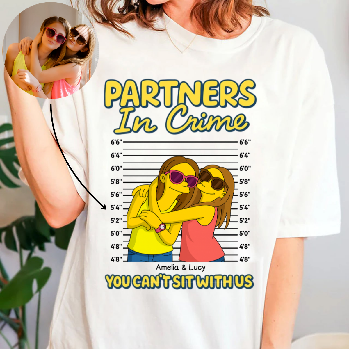 Partner In Crime Simpsonized Photo Portrait - Personalized Apparel - Gift For Bestie, Sisters, Friends