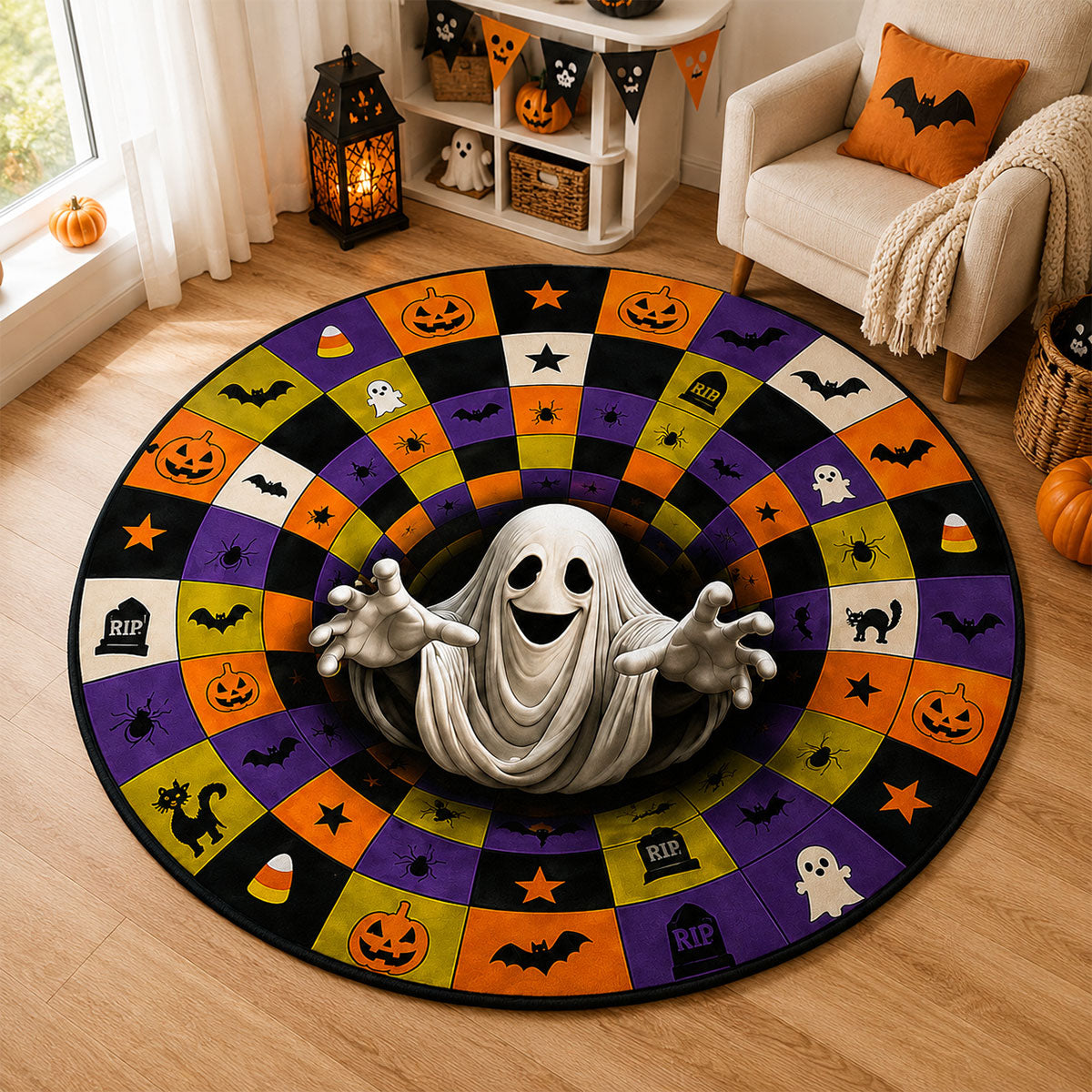 Halloween Pumpkin 3D Illusion Rug, 3D Halloween Vortex Rug