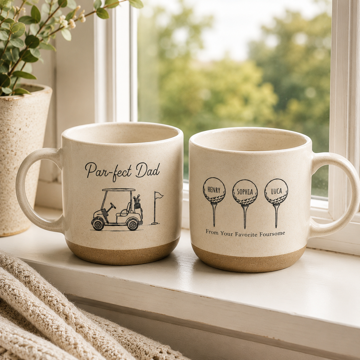 Personalized Best Dad By Par Pottery Mug, Custom Par-fect Dad Mug, Father Day Golf Gift, Golf Lover Gift For Him, Dad Birthday Gift