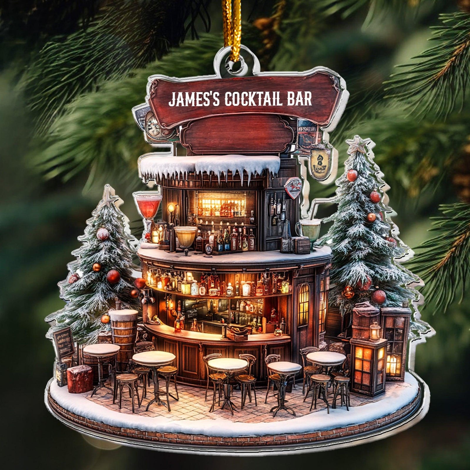 Personalized Cocktail Bar Acrylic Ornament, Cocktail Club, Cocktail Pub, Christmas, Birthday Gift for Cocktail Lovers, 2D Flat Ornament