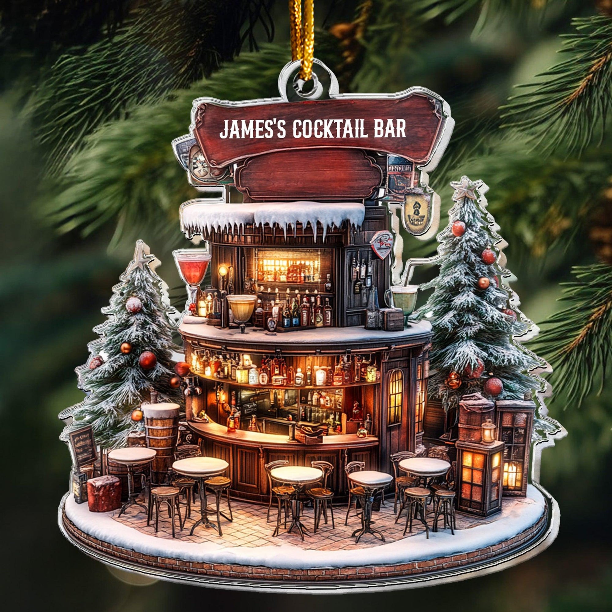 Personalized Cocktail Bar Acrylic Ornament, Cocktail Club, Cocktail Pub, Christmas, Birthday Gift for Cocktail Lovers, 2D Flat Ornament