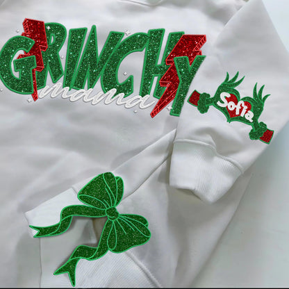 Custom Embroidered Christmas Mama Sweatshirt Christmas Bow Embellished Sweatshirt Side Bow Cut-Out Sweatshirt Christmas Xmas Gift For Women