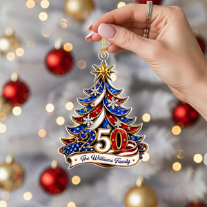 Ornament Patriotic Christmas Tree 250 - Personalized Acrylic Ornament 2d Flat, Custom Family Name America 250th Anniversary Christmas Gift, USA 1776-2026 Keepsake