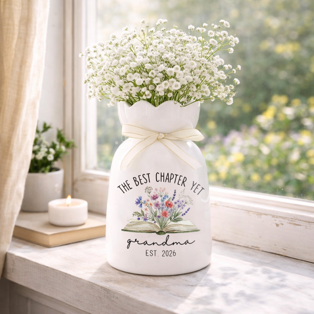 The Best Chapter Yet Grandma Flower Vase 2026, New Grandma Gift, Mothers Day Gift for Grandma, Gift For Mom, Grandma Nana Nanny Vase