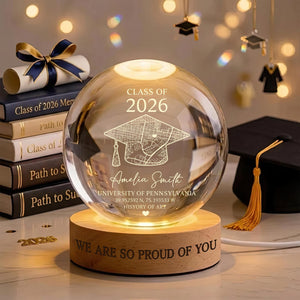 Personalized Class of 2026 Crystal Ball Night Light, Custom Graduation Gift, LED Lamp for Senior Keepsake