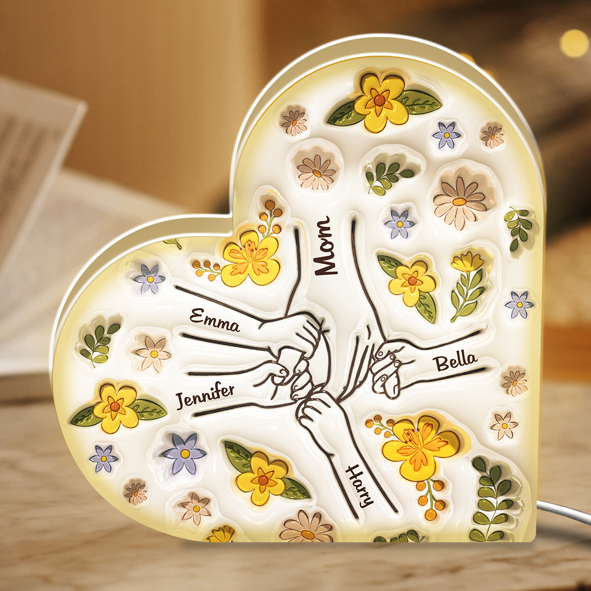 Mom & Kids Holding Hands - Personalized Acrylic Light Box - Gift For Mother, Grandma