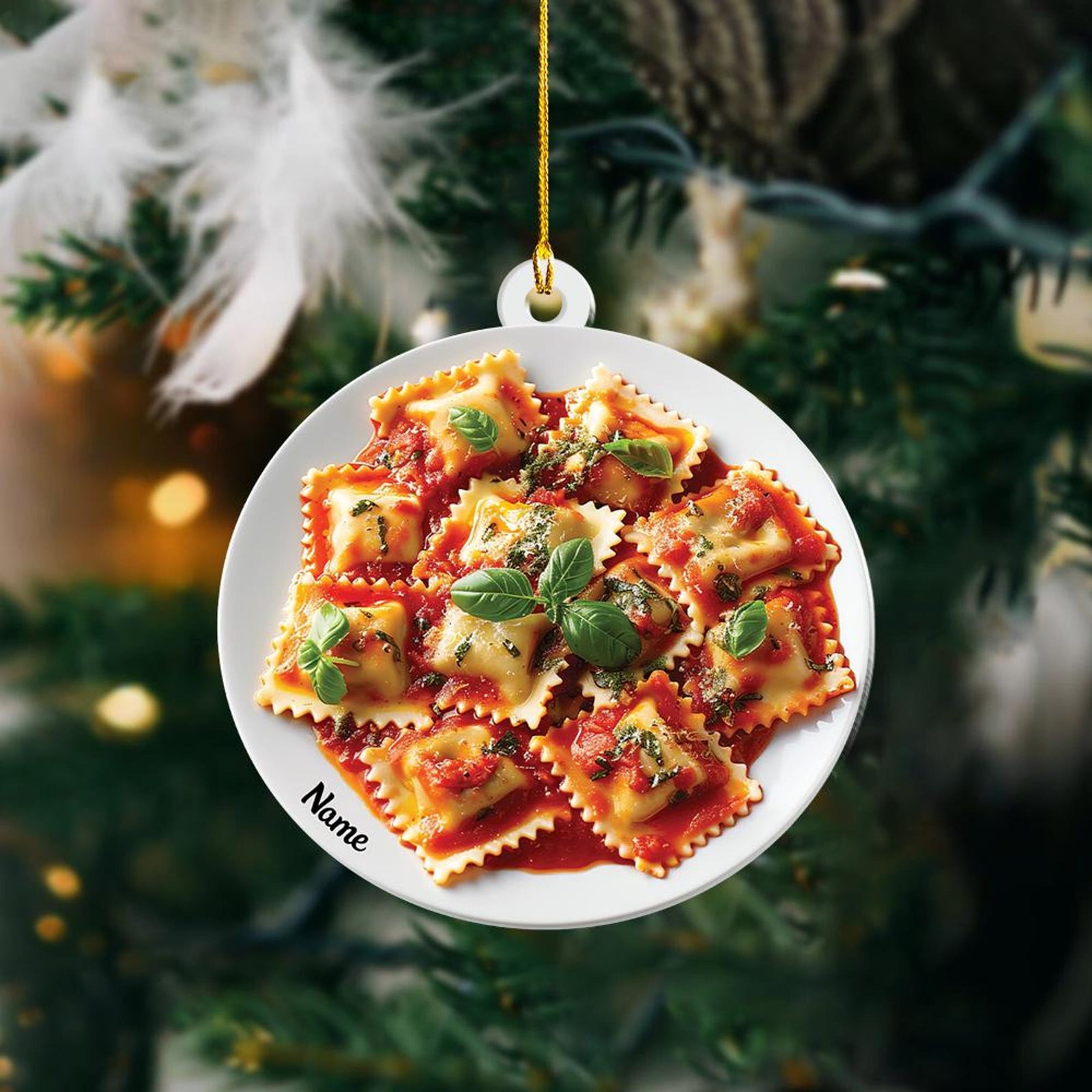 Personalized 2D Flat Ravioli Ornament, Ravioli Christmas Decor, Ravioli Tree Hanging Decor, Food Ravioli Lover Gift