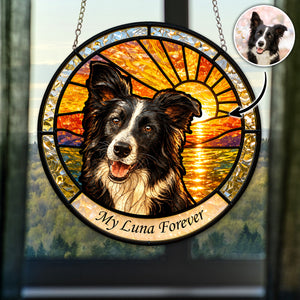 Custom Dog Portrait Stained Glass Suncatcher, Personalized Pet Memorial Decor